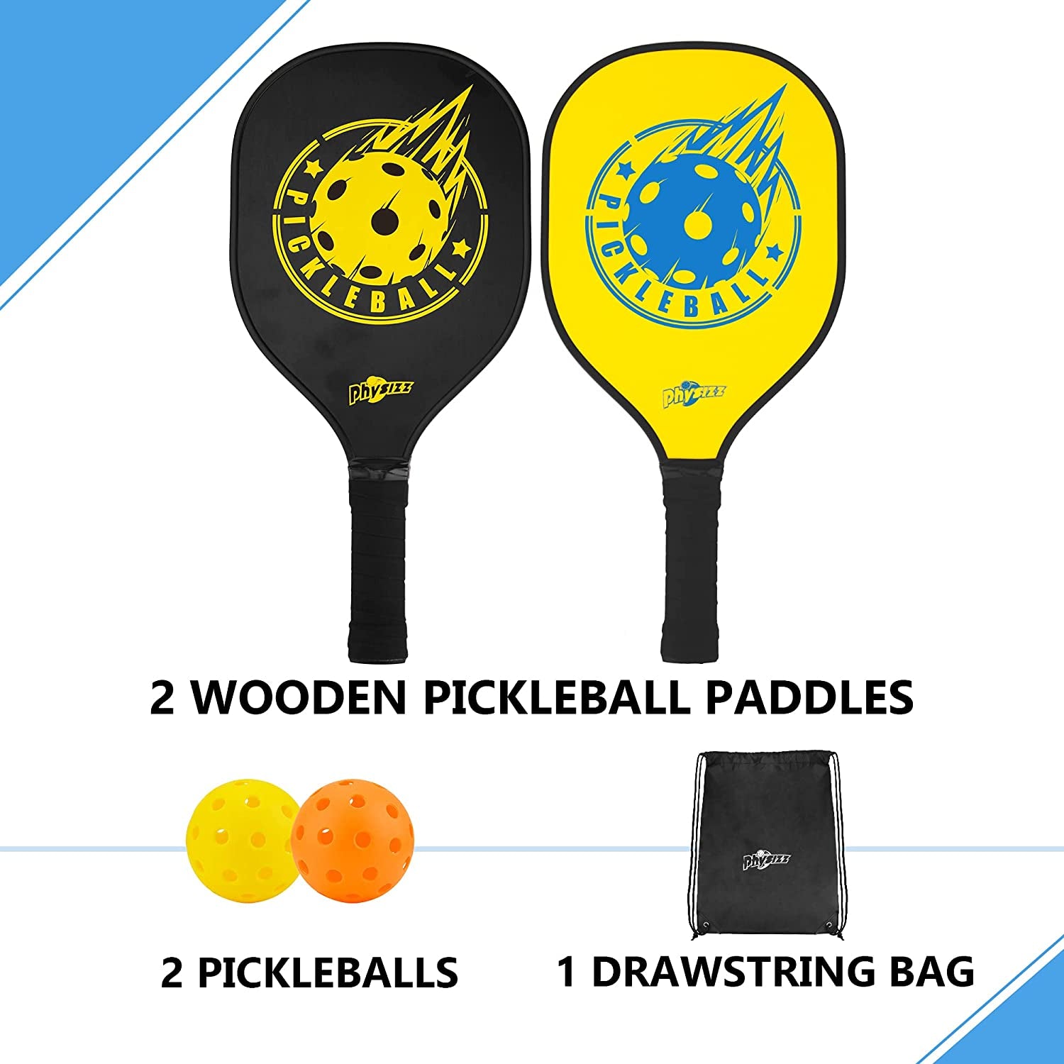 "Ultimate Pickleball Set - 2 Premium Wooden Paddles, 2 Balls & Carry Bag Included! Beginner-Friendly 9-Ply Basswood Rackets with Safe Edge Guard - Perfect for Pickleball Enthusiasts!"