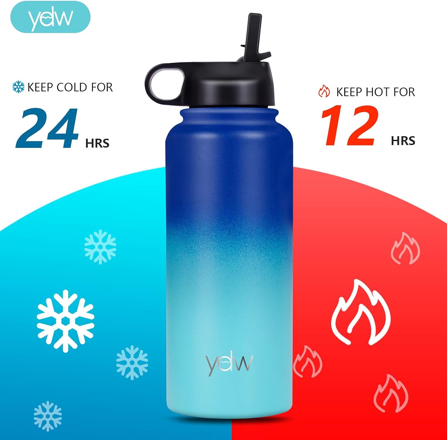 "Stay Hydrated and Refreshed All Day with Our Sleek Stainless Steel Water Bottle - Keeps Drinks Ice Cold for 24 Hours or Piping Hot for 12 Hours!"