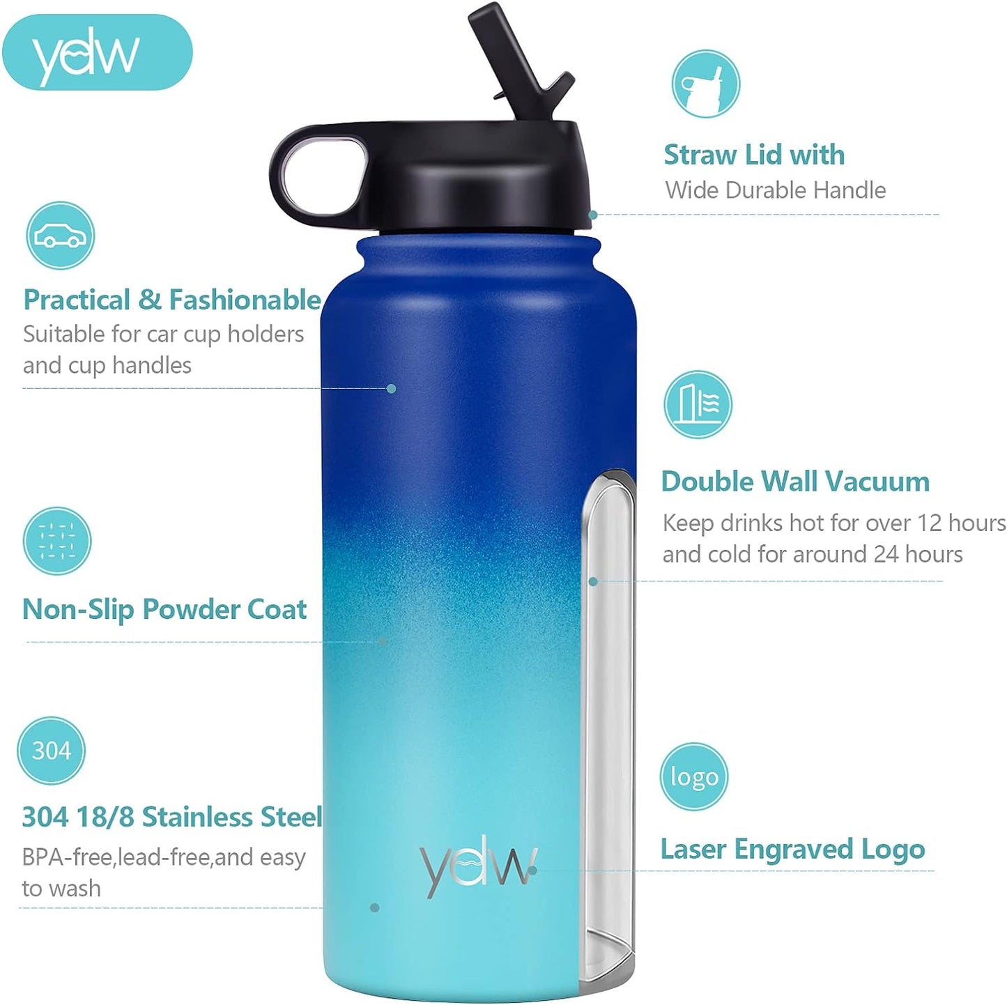 "Stay Hydrated and Refreshed All Day with Our Sleek Stainless Steel Water Bottle - Keeps Drinks Ice Cold for 24 Hours or Piping Hot for 12 Hours!"